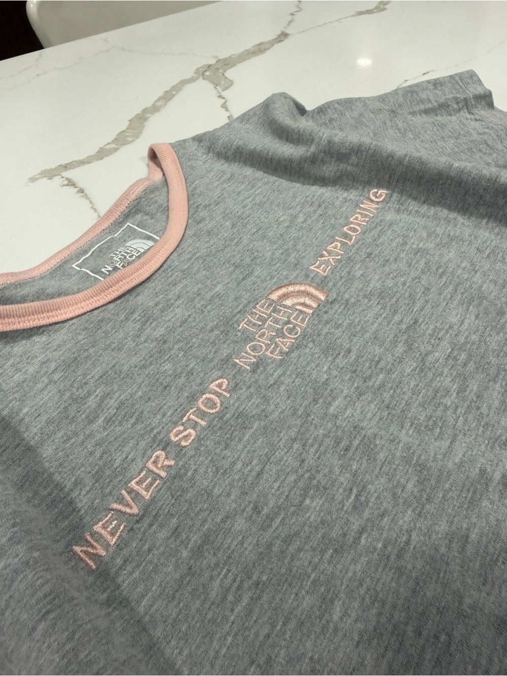 The North Face Grey Crewneck Sweater with Pink Trim